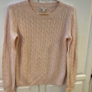 J crew cable knit soft pink wool blend sweater